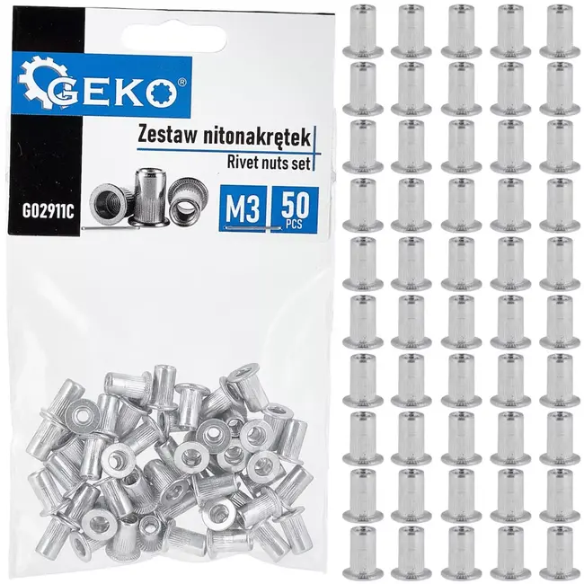 GEKO blindklinkmoeren aluminium M3 - geribd met vlakke flens - aluminiumkleurig - 50 stuks - voor schroefdraad in 0,5–1,5 mm plaat en profielen