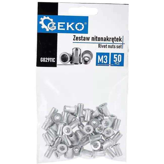 GEKO blindklinkmoeren aluminium M3 - geribd met vlakke flens - aluminiumkleurig - 50 stuks - voor schroefdraad in 0,5–1,5 mm plaat en profielen