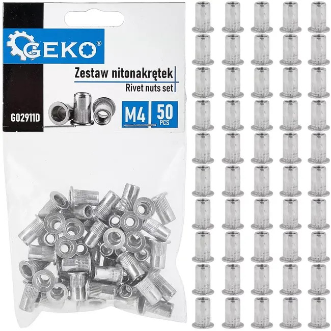 GEKO blindklinkmoeren - aluminium - geribbeld, platte kraag, M4 - zilverkleurig - 50 stuks - voor sterke schroefdraad in plaatwerk en profielen 0,5–2,0 mm