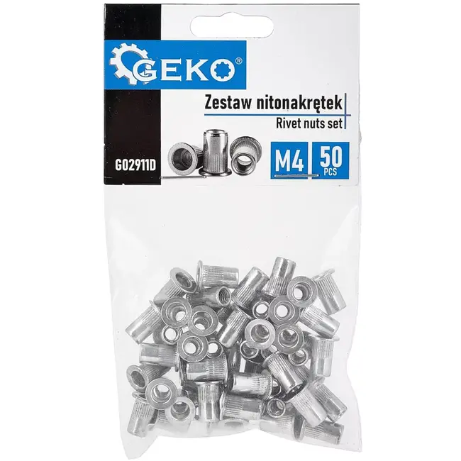 GEKO blindklinkmoeren - aluminium - geribbeld, platte kraag, M4 - zilverkleurig - 50 stuks - voor sterke schroefdraad in plaatwerk en profielen 0,5–2,0 mm