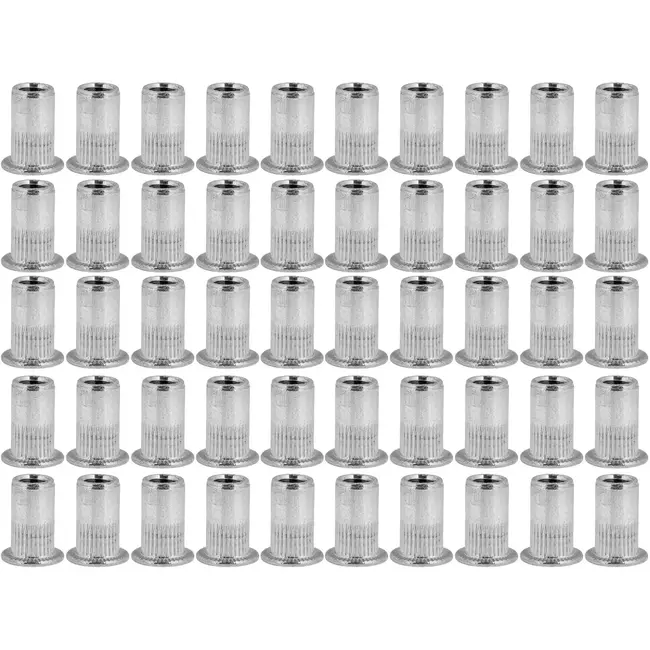 GEKO blindklinkmoeren - aluminium - vlakke kraag, geribbeld - M5, klembereik 0,5–2,5 mm - zilverkleurig - 50 stuks - voor schroefdraad in plaatwerk en profielen