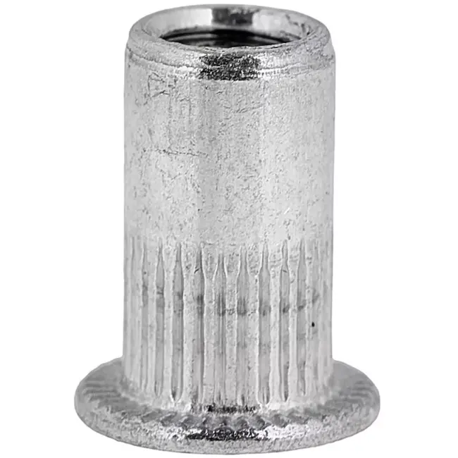 GEKO blindklinkmoeren - aluminium - vlakke kraag, geribbeld - M5, klembereik 0,5–2,5 mm - zilverkleurig - 50 stuks - voor schroefdraad in plaatwerk en profielen