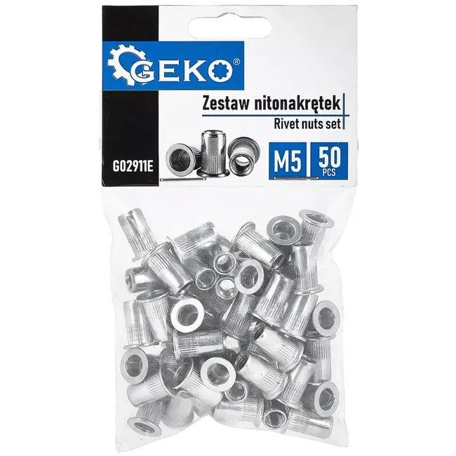 GEKO blindklinkmoeren - aluminium - vlakke kraag, geribbeld - M5, klembereik 0,5–2,5 mm - zilverkleurig - 50 stuks - voor schroefdraad in plaatwerk en profielen