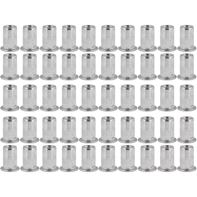 GEKO Blindklinkmoeren - aluminium - met platte kraag, M6 voor 1,0-3,0 mm - aluminiumkleurig - 50 stuks - draadverbinding in plaatwerk en profielen