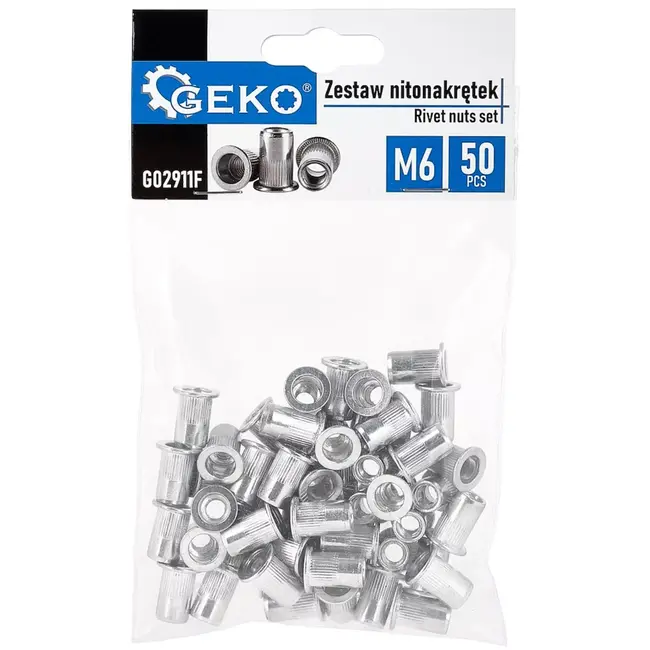 GEKO Blindklinkmoeren - aluminium - met platte kraag, M6 voor 1,0-3,0 mm - aluminiumkleurig - 50 stuks - draadverbinding in plaatwerk en profielen