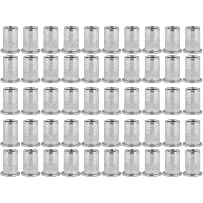 GEKO blindklinkmoeren aluminium M10 met vlakke kraag, zilverkleurig, klembereik 1,0-3,5 mm, 50 stuks, voor schroefdraadverbinding in plaatwerk en profielen