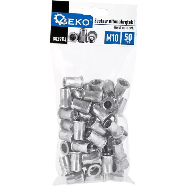 GEKO blindklinkmoeren aluminium M10 met vlakke kraag, zilverkleurig, klembereik 1,0-3,5 mm, 50 stuks, voor schroefdraadverbinding in plaatwerk en profielen