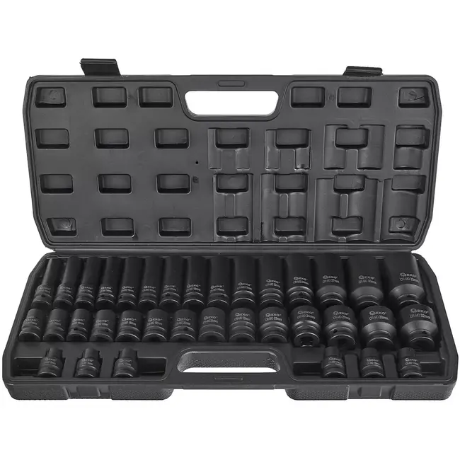 GEKO Slagdoppenset lang en kort - chroom-molybdeenstaal - slagvast - vierkant 12,5 mm - maten 8-32 mm - zwart - 35-delig - voor auto en werkplaats