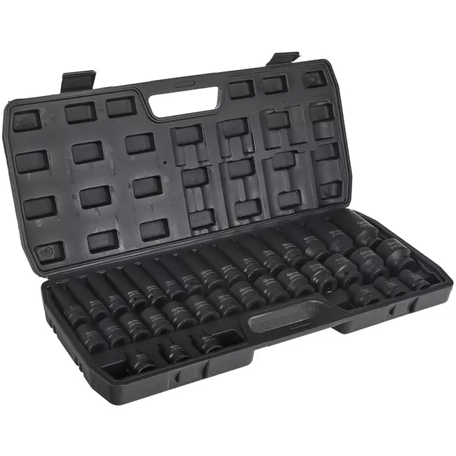 GEKO Slagdoppenset lang en kort - chroom-molybdeenstaal - slagvast - vierkant 12,5 mm - maten 8-32 mm - zwart - 35-delig - voor auto en werkplaats