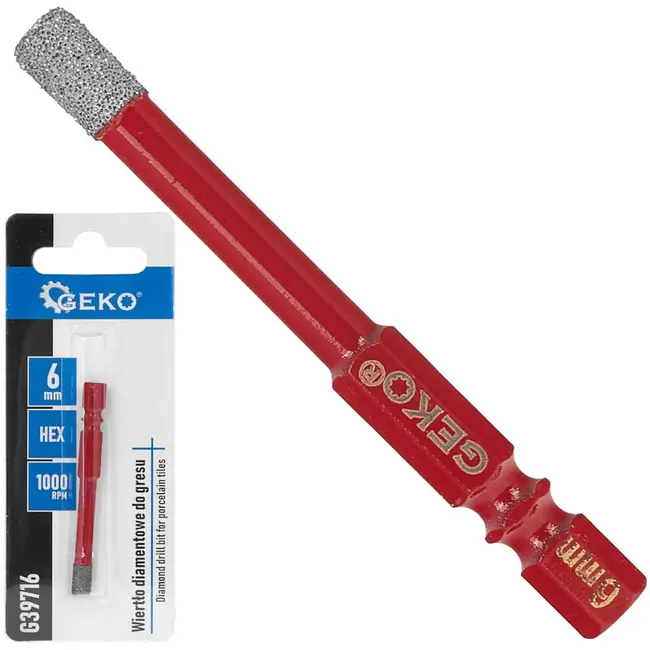 GEKO Diamant tegelboor - staal met diamantcoating - 6 mm - zeskantschacht, droog boren met wasvulling - metaalkleur - voor gres en keramische tegels
