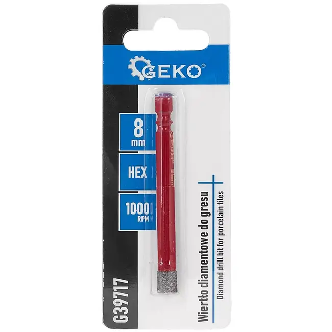 GEKO Diamant tegelboor 8 mm – zeskantopname 6,35 mm – wasvulling voor droog boren – boordiepte 36 mm, lengte 81 mm – voor gres en keramische tegels, metaalkleur