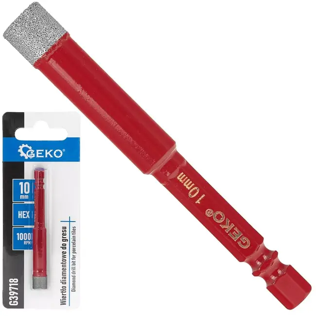 GEKO diamant tegelboor 10 mm - zeskantopname 6,35 mm - droog boren met wasvulling, diamantlaag 10 mm - zilver - voor gres, keramische tegels en natuursteen
