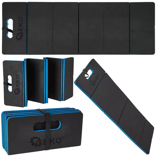 GEKO monteursmat opvouwbaar - EVA-schuim - knie- en ligondersteuning, olie- en vochtbestendig - 116x40x2,3 cm - zwart/blauw - voor auto-onderhoud