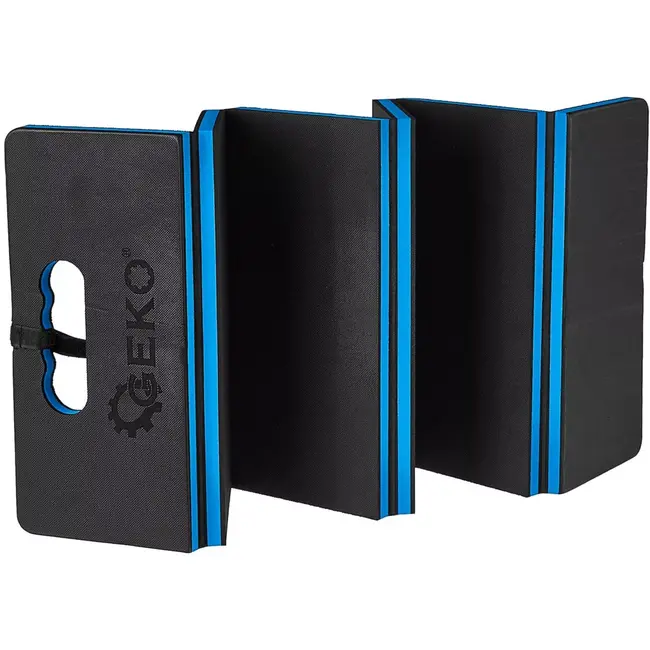 GEKO monteursmat opvouwbaar - EVA-schuim - knie- en ligondersteuning, olie- en vochtbestendig - 116x40x2,3 cm - zwart/blauw - voor auto-onderhoud