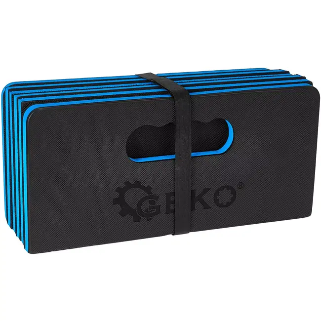 GEKO monteursmat opvouwbaar - EVA-schuim - knie- en ligondersteuning, olie- en vochtbestendig - 116x40x2,3 cm - zwart/blauw - voor auto-onderhoud