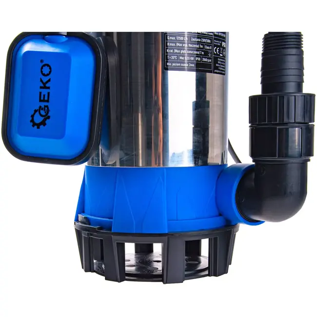 GEKO dompelpomp - kunststof - vlakzuigend tot 2 mm met vlotterschakelaar - 12500 l/uur, 7 m opvoerhoogte, 550 W - zwart - voor schoon en vuil water