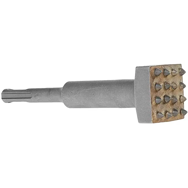 GEKO bouchardeerbeitel sds-plus - staallegering 40Cr, gehard 50 HRC - ruwen en antislipstructuur - 140 mm lengte, kop 32 x 32 mm - grijs - voor beton, natuursteen
