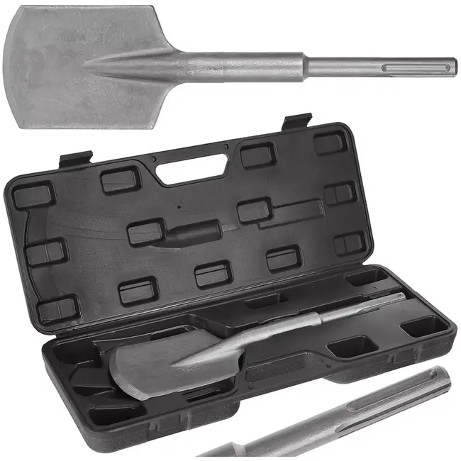 GEKO vlakbeitel SDS-max – legerstaal 40Cr – 110 mm breed, 410 mm lang – staalkleur – voor sloopwerk in beton, metselwerk en asfalt, met koffer