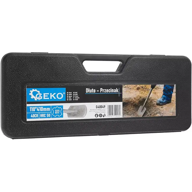 GEKO vlakbeitel SDS-max – legerstaal 40Cr – 110 mm breed, 410 mm lang – staalkleur – voor sloopwerk in beton, metselwerk en asfalt, met koffer