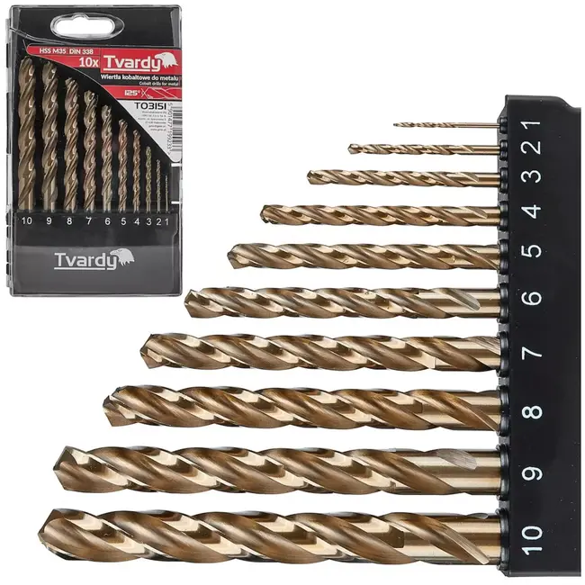 Tvardy metaalborenset – HSS M35 kobaltstaal – spiraalboren met cilindrische schacht 1–10 mm – metaalkleurig – 10 stuks – voor staal, rvs en harde metalen