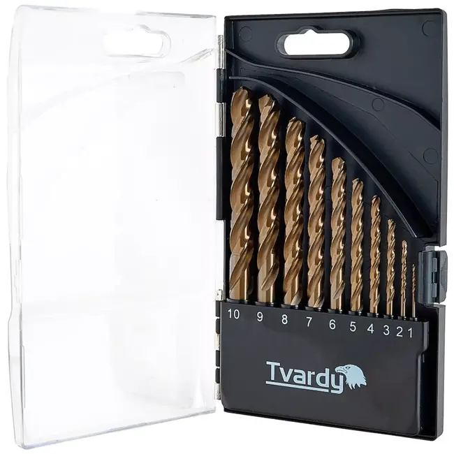 Tvardy metaalborenset – HSS M35 kobaltstaal – spiraalboren met cilindrische schacht 1–10 mm – metaalkleurig – 10 stuks – voor staal, rvs en harde metalen