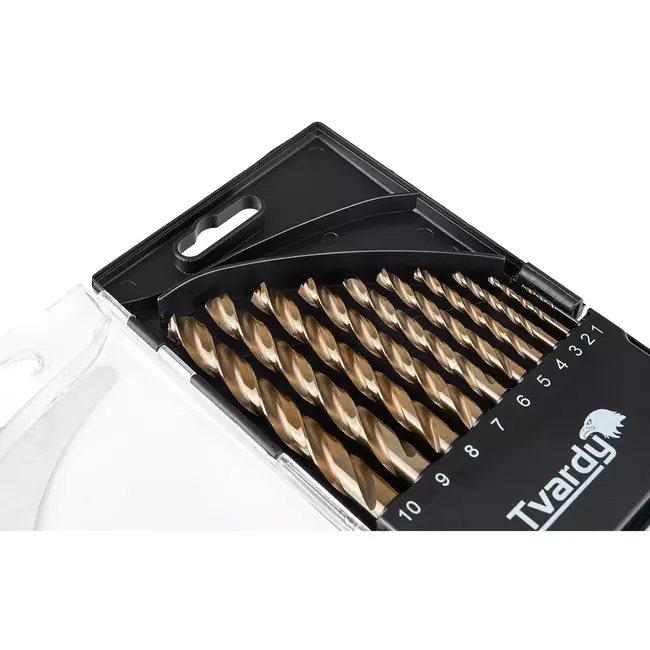 Tvardy metaalborenset – HSS M35 kobaltstaal – spiraalboren met cilindrische schacht 1–10 mm – metaalkleurig – 10 stuks – voor staal, rvs en harde metalen