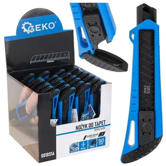 GEKO Afbreekmes 18 mm - gehard staal, automatische vergrendeling en antislip greep - blad 100x18x0,5 mm - 24 stuks - voor papier, folie, behang en karton