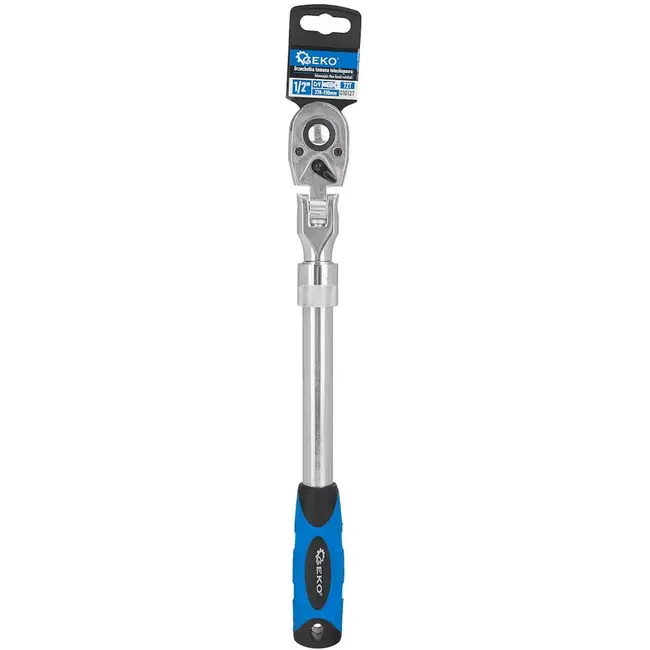GEKO ratel 12,5 mm vierkant - chroom-vanadiumstaal - telescopisch met scharnierkop en 72-tands mechanisme - 370–510 mm - blauw-zwart - voor auto en krappe ruimtes