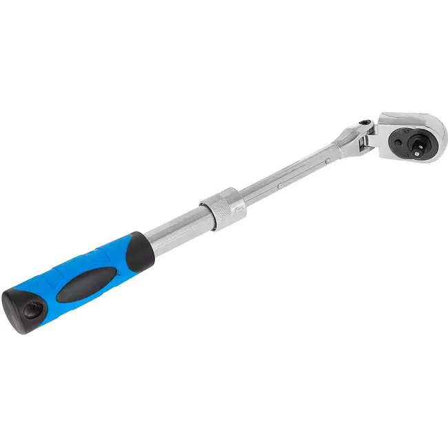 GEKO Ratel met knikkop - chroom-vanadium staal - telescopisch verstelbaar 210-278 mm, 6,3 mm vierkant - blauw-zwart - 72-tands - voor werkplaats en auto