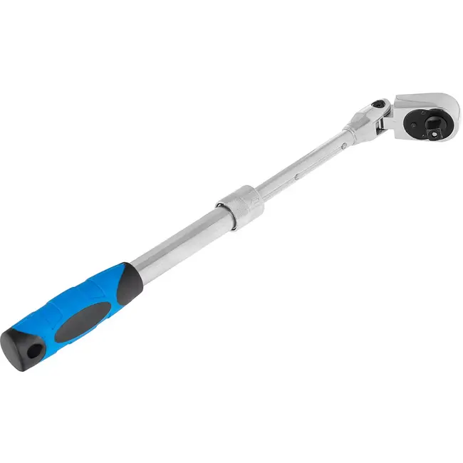 GEKO Ratel met telescoopsteel en scharnierkop 9,5 mm vierkant - chroom-vanadiumstaal - lengte 28,5-37,5 cm - blauw-zwart - 72-tands - voor auto- en werkplaats