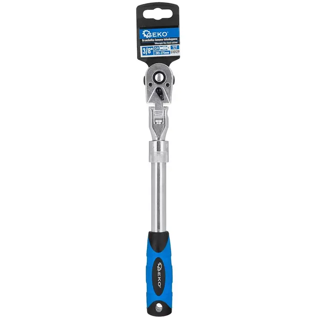 GEKO Ratel met telescoopsteel en scharnierkop 9,5 mm vierkant - chroom-vanadiumstaal - lengte 28,5-37,5 cm - blauw-zwart - 72-tands - voor auto- en werkplaats