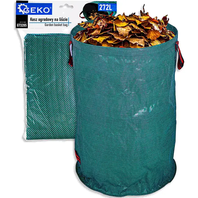 GEKO Tuinafvalzak - polypropyleen - zelfstaand en opvouwbaar met 4 handgrepen - 70 cm hoog, diameter 60 cm - groen - 272 liter - voor bladeren en gras