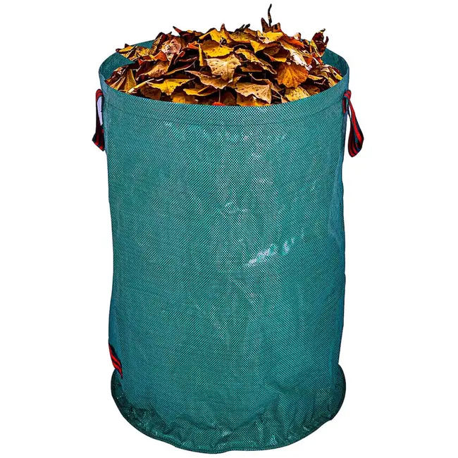 GEKO Tuinafvalzak - polypropyleen - zelfstaand en opvouwbaar met 4 handgrepen - 70 cm hoog, diameter 60 cm - groen - 272 liter - voor bladeren en gras