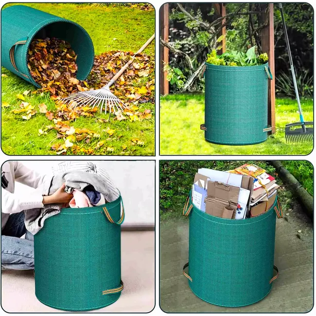 GEKO Tuinafvalzak - polypropyleen - zelfstaand en opvouwbaar met 4 handgrepen - 70 cm hoog, diameter 60 cm - groen - 272 liter - voor bladeren en gras