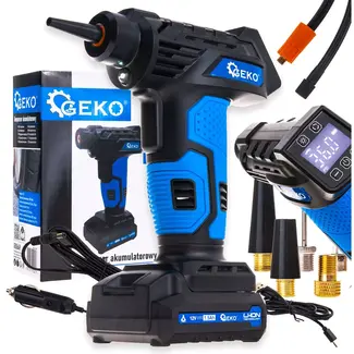 GEKO Accu luchtcompressor 12V - kunststof en metaal - digitaal display, tot 10,3 bar - 21 x 15 x 8 cm - zwart - voor auto-, motor- en fietsbanden en ballen