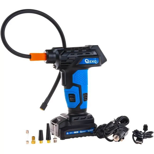 GEKO Accu luchtcompressor 12V - kunststof en metaal - digitaal display, tot 10,3 bar - 21 x 15 x 8 cm - zwart - voor auto-, motor- en fietsbanden en ballen