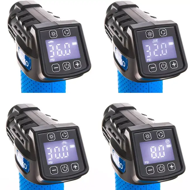 GEKO Accu luchtcompressor 12V - kunststof en metaal - digitaal display, tot 10,3 bar - 21 x 15 x 8 cm - zwart - voor auto-, motor- en fietsbanden en ballen