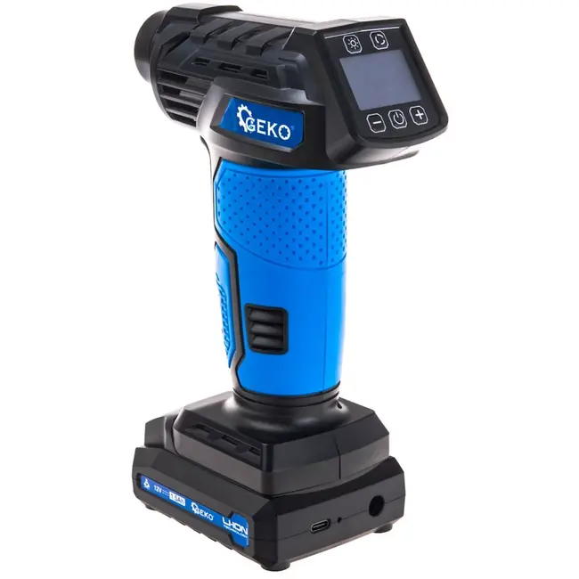 GEKO Accu luchtcompressor 12V - kunststof en metaal - digitaal display, tot 10,3 bar - 21 x 15 x 8 cm - zwart - voor auto-, motor- en fietsbanden en ballen