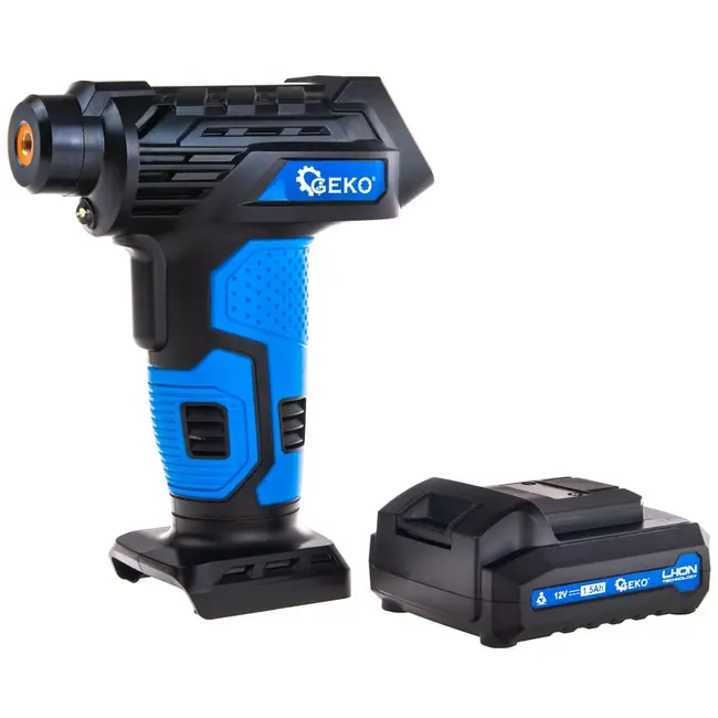 GEKO Accu luchtcompressor 12V - kunststof en metaal - digitaal display, tot 10,3 bar - 21 x 15 x 8 cm - zwart - voor auto-, motor- en fietsbanden en ballen