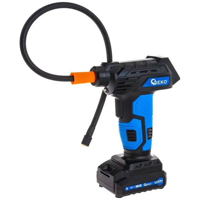 GEKO Accu luchtcompressor 12V - kunststof en metaal - digitaal display, tot 10,3 bar - 21 x 15 x 8 cm - zwart - voor auto-, motor- en fietsbanden en ballen