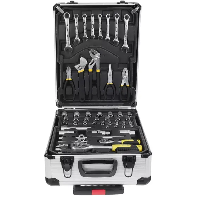 Keltin gereedschapskoffer op wielen - aluminium - met telescoopgreep - sleutels 8–17 mm en doppen 4–21 mm - aluminiumkleur - 187-delig - huis, auto en werkplaats