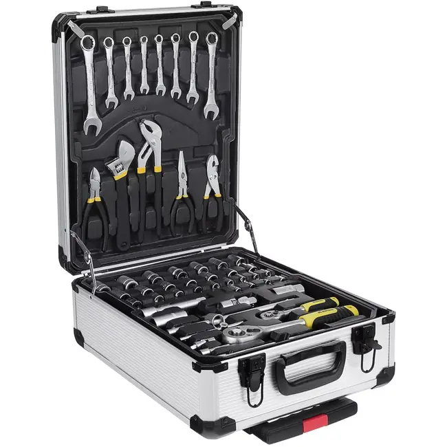 Keltin gereedschapskoffer op wielen - aluminium - met telescoopgreep - sleutels 8–17 mm en doppen 4–21 mm - aluminiumkleur - 187-delig - huis, auto en werkplaats