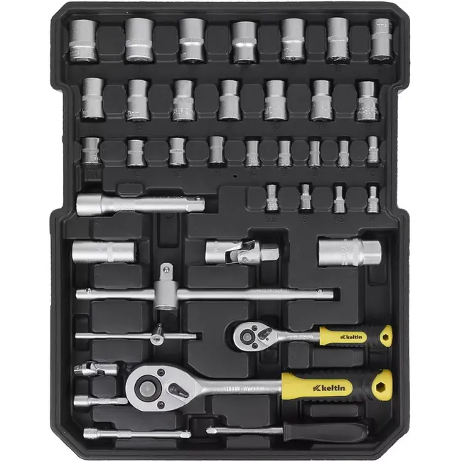 Keltin gereedschapskoffer op wielen - aluminium - met telescoopgreep - sleutels 8–17 mm en doppen 4–21 mm - aluminiumkleur - 187-delig - huis, auto en werkplaats