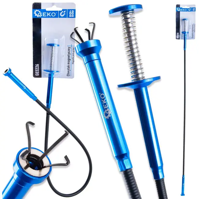 GEKO grijper met klauw en magneet - chroom-vanadiumstaal en aluminium - flexibel - 68 cm - grijs - voor oprapen van metalen onderdelen in krappe ruimtes