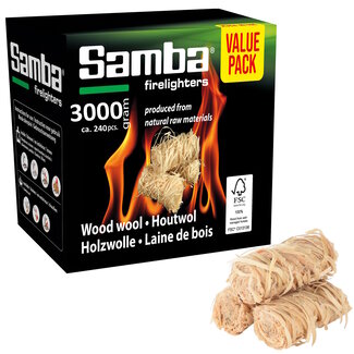 Samba Aanmaakkrullen - houtwol, plantaardige was - geurloos - 3 kg - naturel - 240 stuks - barbecue, haard, vuurkorf