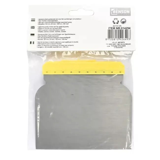 Benson Vierdelige plamuurmessenset - flexibel verenbandstaal - oplosmiddelbestendige greep - 50-120 mm