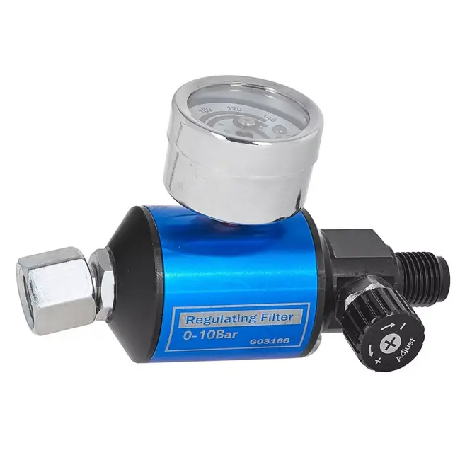 GEKO Drukregelaar met manometer 0-10 bar 1/4 inch aansluiting met filter voor perslucht en spuitpistolen