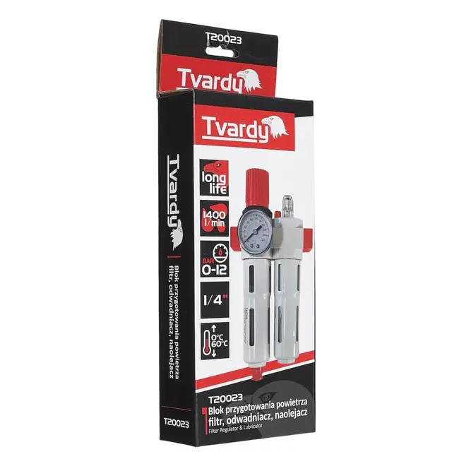 Tvardy Filter regelaar olievernevelaar 1/4 inch met manometer drukbereik 0-12 bar en montagemateriaal