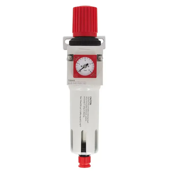 Tvardy Filter en drukregelaar 1/4 inch met manometer en drukinstelling 0-12 bar voor compressor