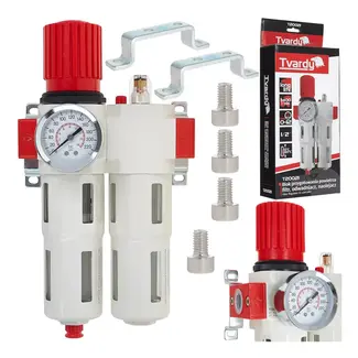 Tvardy Filter regelaar olievernevelaar 1/2 inch met manometer drukbereik 0-12 bar en montagemateriaal